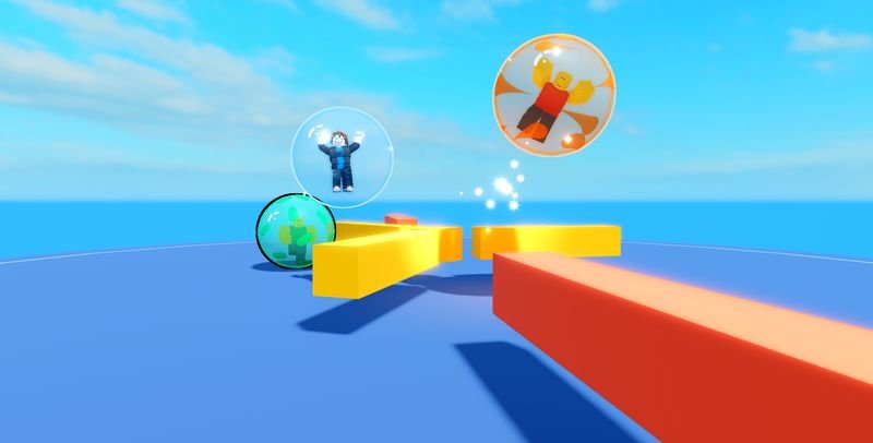 Bubbles knocked into the air beside yellow and red barriers