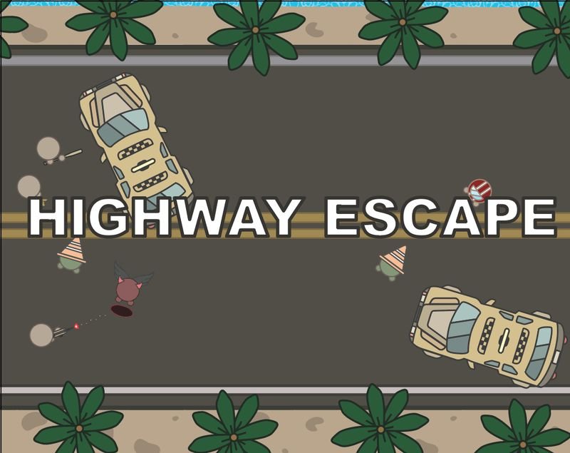 Highway Escape title art: a top-down highway with taxis, traffic cones and zombies